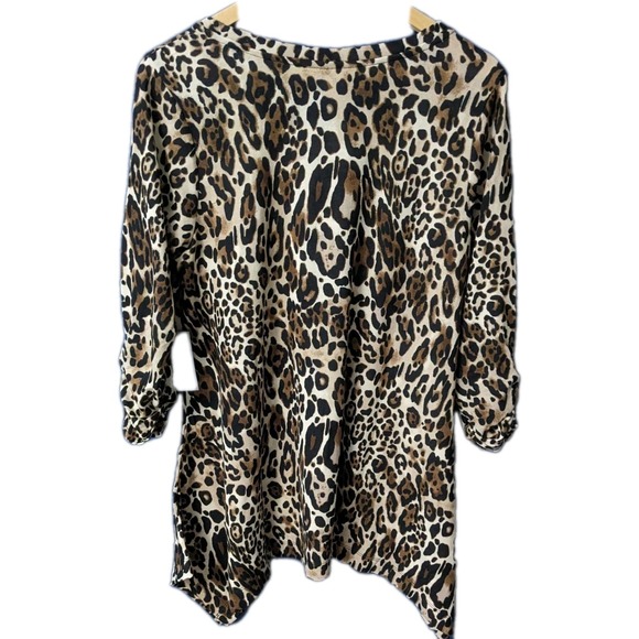 Avenue Trapezoid Brwn & Black Leopard Print Top. 3/4 Rouched Sleeves. New! Sz 16 - Picture 8 of 9